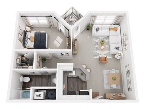 Floor plan for 1 bed, 1 bath, 745 sqft